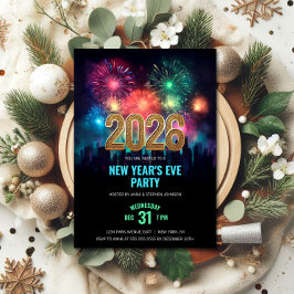 Convites Festa de Ano Novo 2026 com Fogos de Artifício Eleg