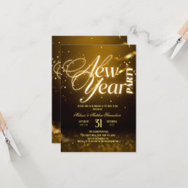 Convites Festa de Ano Novo 2026 Dourado Brilhante Preto