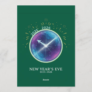 Convites Festa de Ano Novo 2026 Relógio Celestial Vibrante