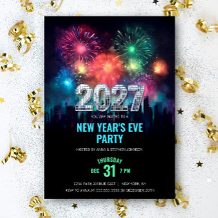 Convites Festa de Ano Novo 2027 com Fogos de Artifício Eleg