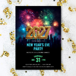 Convites Festa de Ano Novo 2027 Elegante com Fogos de Artif