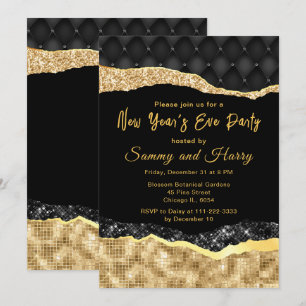Convites Festa de Ano Novo Black and Gold Glam Tears