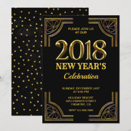 Convites Festa de Ano Novo Black Gold Art Deco 2018