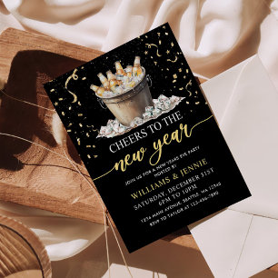Convites Festa de Ano Novo Black Gold Cheers