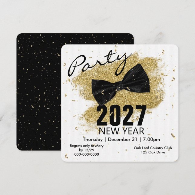 Convites Festa de Ano Novo Black Tie 2027 (Frente/Verso)