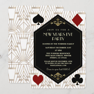 Convites Festa de Ano Novo com Jogos de Cassino Glamourosa