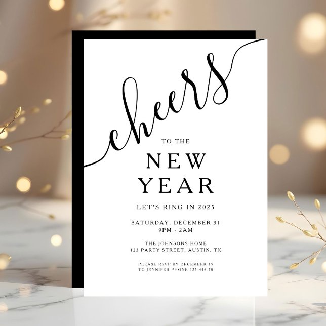 Convites Festa de Ano Novo com Letra Elegante (Elegant Script New Year's Eve Party Invitation)