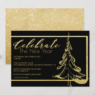 Convites Festa de Ano Novo da Árvore de Natal Dourada Tren