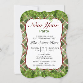 Convites Festa de Ano Novo da Xadrez Vermelha Verde e Filei