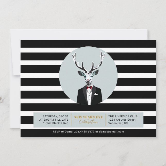 Convites Festa de Ano Novo de 2021 Black & Red Deer (Frente)