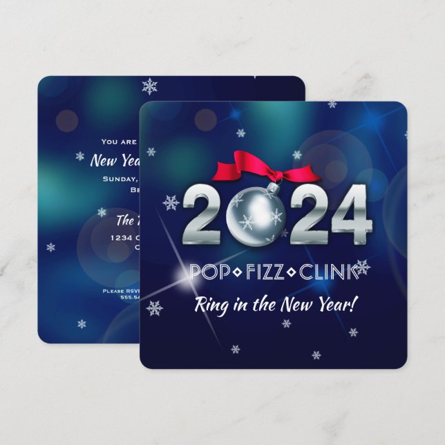 Convites Festa de Ano Novo de 2024 personalizada (Frente/Verso)
