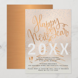 Convites Festa de Ano Novo de rosa Dourado e Metálico de Co