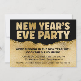Convites Festa de Ano Novo de Textura em Folha Negra e Dour