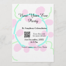 Convites Festa de Ano Novo digitalize QR RSVP nome rosa azu