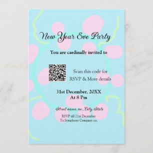 Convites Festa de Ano Novo digitalize QR RSVP nome rosa azu