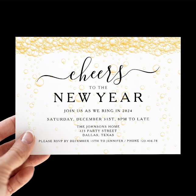 Convites Festa de Ano Novo do Elegante Fizz (Elegant Fizz New Year's Eve Party Invitation)