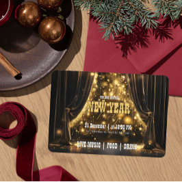 Convites Festa de Ano Novo do Luxo Veludo Cortina Ouro Bril