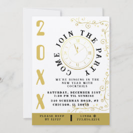 Convites Festa de Ano Novo do Relógio Elegante