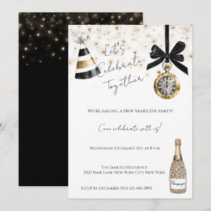 Convites Festa de Ano Novo Dourado Glamouroso Brilhante