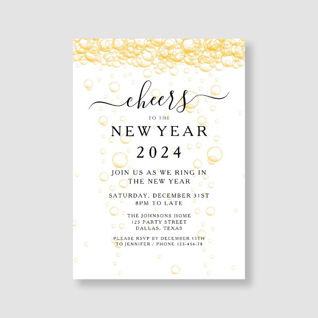 Convites Festa de Ano Novo Elegant Fizz (Elegant Fizz New Year's Eve Party Invitation)