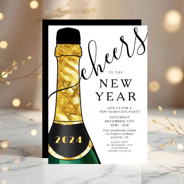 Convites Festa de Ano Novo Elegante (Elegant New Year's Eve Party Invitation)