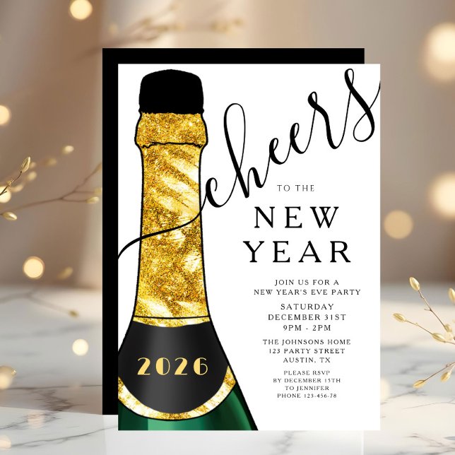 Convites Festa de Ano Novo Elegante (Elegant New Year's Eve Party Invitation)