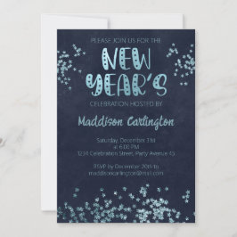 Convites Festa de Ano Novo em Estrelas Azuis Profundas e Lu