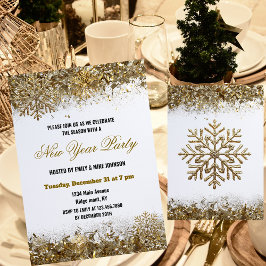 Convites Festa de Ano Novo Floco de Neve Brilho Dourado Ele