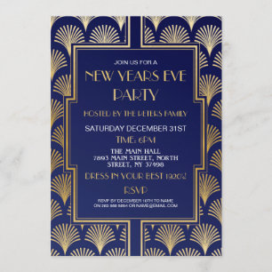 Convites Festa de Ano Novo Gatsby dos anos 20 Leque Dourado