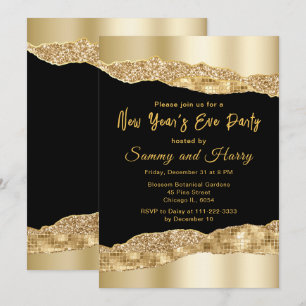 Convites Festa de Ano Novo Gold and Black Glam Tears