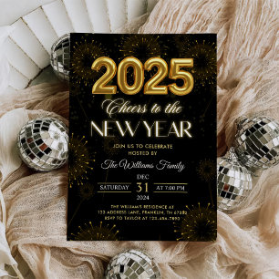 Convites Festa de Ano Novo Gold Cheers