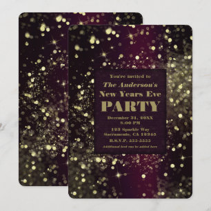 Convites Festa de Ano Novo Luzes Espelhadas Dourado Borgonh