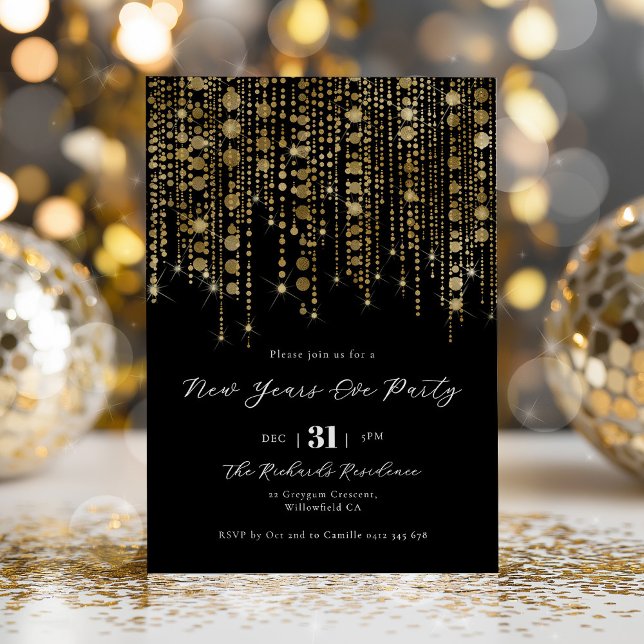 Convites Festa de Ano Novo Preto e Dourado (New Years Eve Invitation | Black and Gold)