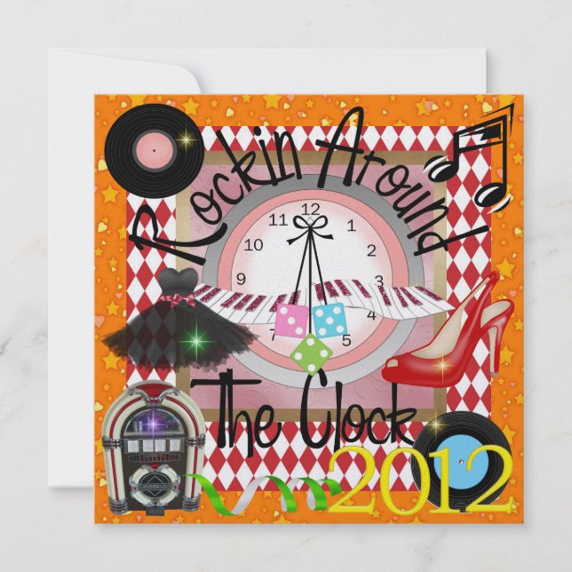 Convites Festa de Ano Novo Royally Rockin - SRF (Frente)