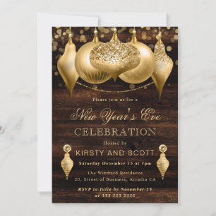Convites Festa de Ano Novo Rustic Gold
