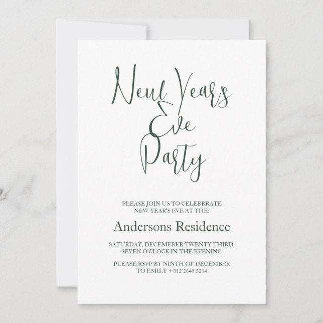 Convites Festa de Ano Novo Verde Simples (Frente)