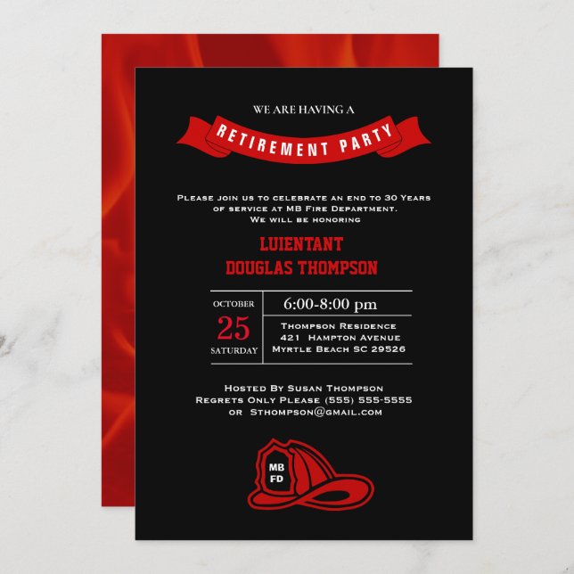 Convites Festa de Aposentação de Chama de Chalkboard (Frente/Verso)