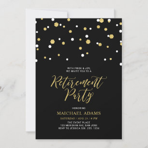 Convites Festa de Aposentadoria Black & Gold   Confete Hexa