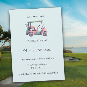 Convites Festa de Aposentadoria Carrinho de Golfe Rosa Aqua