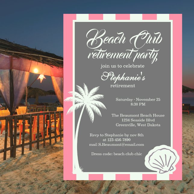 Convites Festa de Aposentadoria Chic Coastal Stripe Beach C (Criador carregado)