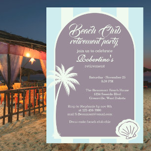 Convites Festa de Aposentadoria Chic Coastal Stripe Beach C