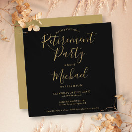 Convites Festa de Aposentadoria com Elegante Letra Dourada 