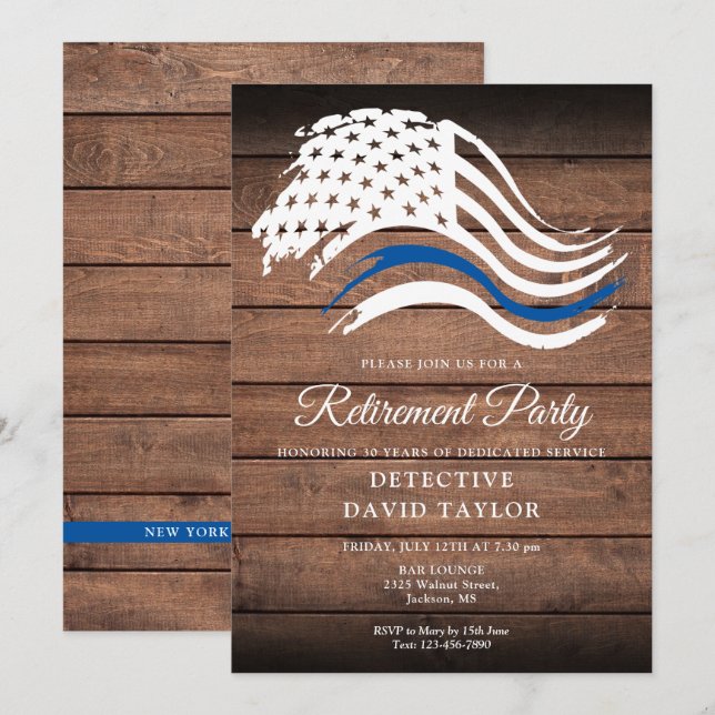 Convites Festa de aposentadoria da polícia - Linha Azul fin (Frente/Verso)