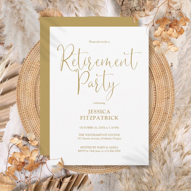 Convites Festa de Aposentadoria de Elegância Moderna em Dou (Gold Modern Elegant Script Retirement Party Invitation
)