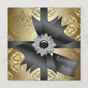 Convites Festa de Aposentadoria de Mulher Dourada Damask