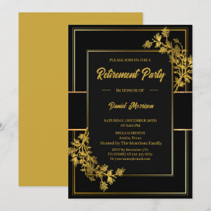 Convites Festa de Aposentadoria Elegante Preto Dourado 2026