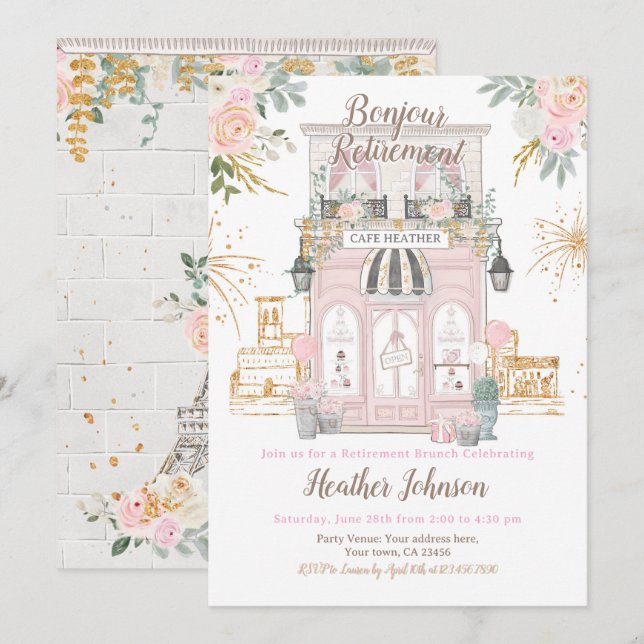 Convites Festa de Aposentadoria em Paris (Frente/Verso)