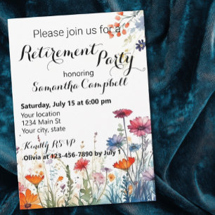 Convites Festa de Aposentadoria Floral Elegante em Aquarela