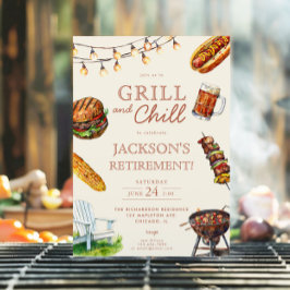 Convites Festa de aposentadoria Grill e Chill Barbeque BBQ