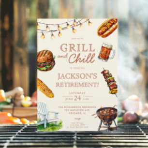 Convites Festa de aposentadoria Grill e Chill Barbeque BBQ
